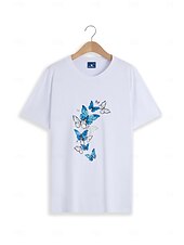 billige Dyrene tee-Dame T skjorte Sommerfugl Grunnleggende Kortermet T-skjorte Rund hals Vanlige topper Hjem Daglig Stevnemøte Trykt mønster Grunnleggende Svart Hvit Mørk Rosa Blå Sommer