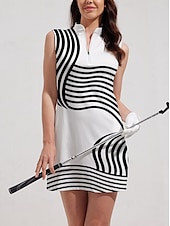 abordables Vestidos de golf-Mujer vestido de golf Blanco Sin Mangas Rayas Ropa de golf para damas Ropa Trajes Ropa Ropa