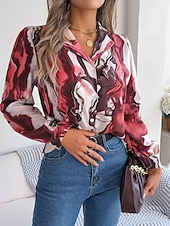 voordelige Dames grafische tops-dames overhemd blouse mode abstract knopen print lange mouw normale tops overhemd kraag casual geel rood blauw paars groen lente&amp;amp;  val
