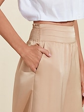preiswerte Damenhosen-Lässige Hose mit weitem Bein aus Satin