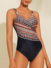 お買い得  デザイナー水着-花柄三角Vネックワンピース水着