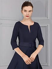 voordelige Mama&amp;#39;s jumpsuits-Twee-delige Jumpsuit  Pantalon Moeder van de Bruid Formeel Bruiloft Gast Elegante Afneembare V-Hals Vloerlengte Satijn 3/4 Lengte Mouw Met Riem  Ribbon 2025 gratis maatwerk