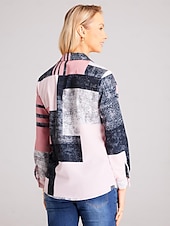 preiswerte Damen Streifen- und geometrische Oberteile-Damenhemd Langarm Knopfbluse Modisch Farbblock Druck Reguläre Tops Hemd Kragen Lässig Gelb Pink Blau Frühling  Herbst