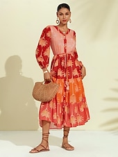 abordables robe décontractée imprimée-robe midi à fleurs et franges à col en V