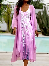 preiswerte Kleidersets-Damen Casual kleid Kleid-Set Zweiteiliges Kleid kleid lang Purpur Braun Grün Halbe Ärmel Blume Bedruckt Sommer Frühling V Ausschnitt Modisch Urlaub 2023 S M L XL XXL 3XL