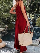 olcso nyaralás jumpsuit-Női Szabályos Jumpsuitek Utcai sikk Tömör szín Ujjatlan V-alakú Nyitott hátú Utca Napi Normál Fekete Fehér Bor Nyár