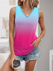 voordelige Grafische winkel Tanktops &amp; Camis-Vrouwen Camisole Tanktop Vest Ombre Kleur Gradiënt Print Geel Rekbare Casual Vakantie Strand Mouwloos V-hals Zomer Tank