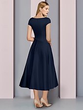 お買い得  床の長さ-Aライン母親の花嫁ドレスウェディングゲストエレガントVネックティー丈シャルムスノースリーブルーシングカスタムサイズ無料