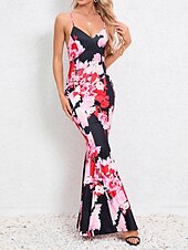 preiswerte abendkleider-Damen Freizeitkleid Etuikleid Unterkleid Blumen rückenfrei Print Rollkragen langes Kleid Maxikleid sexy Urlaub ärmellos Sommer