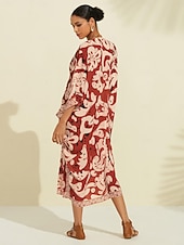 abordables Robes de vacances-caftan midi en mousseline à imprimé cachemire bohème et col en V