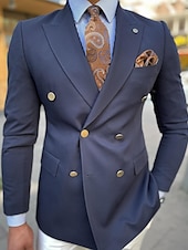economico Blazer e Giacca-Blazer office preppy casual per uomini giacca colore solido vestibilità regolare taglio sartoriale a doppio petto sei bottoni verde militare nero bianco blu navy