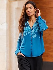 baratos camisas, tops e blusas-blusa manga longa com babados florais