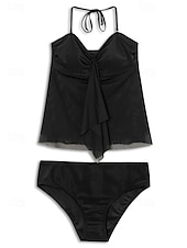 halpa Tankini-uimapuvut-Naisten Normaali Uima-asut Tankini 2 kpl Uimapuku 2-osainen Vaatimattomat uimapuvut Bandeau Olkaimeton Loma Ranta-asut Yhtenäinen väri Olkaimellinen Hihaton Uimapuvut