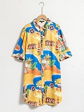 baratos Vestidos de Férias-Vestido curto de cetim com estampa gráfica de mapa costeiro