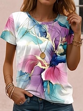 abordables T-shirt floral-t-shirt femme mode imprimé floral manches courtes hauts réguliers col rond quotidien week-end blanc jaune bleu violet été