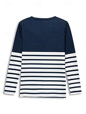 Χαμηλού Κόστους Τι-shirt με ρίγες και γεωμετρικά σχέδια-Γυναικείo T-shirt Μακρύ Μανίκι V Neck Μακρύ Μανίκι Τουνίκ Striped Βασικό Κανονικό Top Ημερήσια Σαββατοκύριακο Εκτύπωση Ναυτικό Μπλε Φθινόπωρο  Χειμώνας Προφθινόπωρο