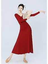 cheap Ballroom Dancewear-Latin Dance Ballroom Dance Dress Pure Color Women&#039;s Training Daily Wear Long Sleeve High POLY