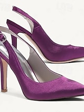 billige Bryllupsgjest-Dame bryllup sko Slingback Brudesko Spenne Stiletthæl Spisstå Basispumps Sateng Hvit Krystall Sølv
