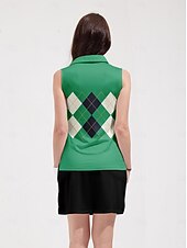 cheap Women's Golf Clothing-Women's Golf Polo Shirt Green Sleeveless Top Plaid Ladies Golf Attire Clothes Outfits Wear Apparel