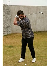 cheap Men's Golf Clothing-Men's Golf Polo Shirt Brown Short Sleeve Sun Protection Top Leaf Golf Attire Clothes Outfits Wear Apparel
