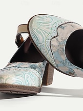preiswerte 1930er Jahre-Damen Absätze Pumpen Handgefertigte Schuhe Vintage-Schuhe Hochzeit Party Farbblock Konischer Absatz Runde Zehe Elegant Vintage Leder Schnalle Hellblau