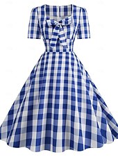 levne Šaty-Retro 50. léta Rockabilly Ke kolenům Šaty Houpací šaty Flare šaty Kostkovaný Vzor gingham Puntíkované Dámské Karneval Plesová maškaráda Dovolená Na den Retro tematická párty Dospělí Šaty Jaro léto