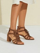 Χαμηλού Κόστους Block Heels-Γυναικεία Τακούνια Σανδάλια Ρωμαϊκά παπούτσια Φούντα Αποκλείστε τη φτέρνα Φο Δέρμα Πόρπη Καφέ