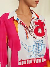 cheap Shirts,Tops &amp; Blouses-Graphic Print Long Sleeve Blouse