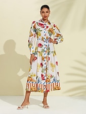 billige uformell kjole med trykk-print stripe frukt midi skjorte kjole