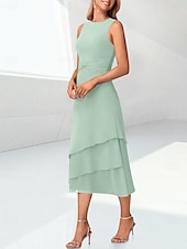 abordables Con chaqueta-Vestido A Línea de Playa para la Madre de la Novia Elegante Cuello Joyero Longitud de Té Chifón Manga de 3/4 Envoltura Incluida con Fruncido 2025 tamaño personalizado gratis