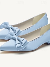 abordables Dama de honor-Mujer Zapatos de boda Bailarinas Fiesta Pajarita Tacón Bajo Dedo Puntiagudo Elegante Satén Negro Blanco Marfil
