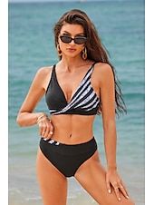 abordables Ensemble de bikinis-Maillots de Bain Bikinis Maillot de bain Femme 2 Pièces Bandes Rayé Grande Taille Bandeau Maillots de bain Sportif Tenues de plage Faire monter