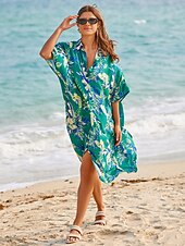 halpa Mekot-lehtikuvioinen paita lyhythihainen midi-mekko