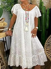 halpa Valkoiset pitsimekot-Naisten Pitkä mekko Maxi mekko Valkoinen mekko Pitsimekko Rento mekko Kesämekko Katutyyli Maxi Katu Deitti Loose Fit Lyhythihainen Tiukka pyöreä kaula-aukko Musta Valkoinen Kesä