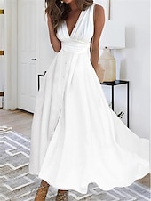 ieftine Rochii Albe Casual-rochie maxi pentru femei, albă, cu decolteu în V, fără mâneci, talie strânsă, în formă de linie, seară formală, nuntă, bal de absolvire, primăvară vară, mărime întreagă, îmbrăcăminte potrivită,