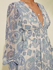 levne Květinové šaty-šifon svatební host paisley print elastický pas maxi šaty