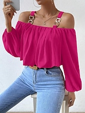 preiswerte Elegante Oberteile-Hemd Bluse Damen Rosa Glatt Kalte Schulter Strasse Täglich Modisch Schulterfrei Regular Fit S
