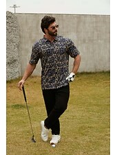 cheap Men's Golf Clothing-Men's Golf Polo Shirt Brown Short Sleeve Sun Protection Top Leaf Golf Attire Clothes Outfits Wear Apparel