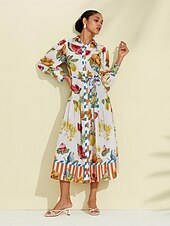 billige uformell kjole med trykk-print stripe frukt midi skjorte kjole