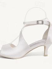 preiswerte Cocktail-Damen Hochzeitsschuhe Brautschuhe Schnalle Kätzchenabsatz Offene Spitze Minimalismus Satin Knöchelriemen Schwarz Weiß Elfenbein