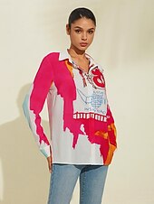 cheap Shirts,Tops &amp; Blouses-Graphic Print Long Sleeve Blouse