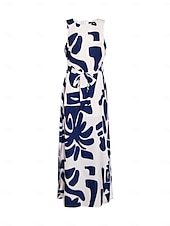 abordables Robes décontractées-Femmes Robe Décontractée Robe Ample Noir Blanche Sans manches Motif Floral Imprimé Ample Printemps &amp; Été Tour Décontracté Quotidien Occasionnel Vacances S M L