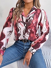 voordelige Dames grafische tops-dames overhemd blouse mode abstract knopen print lange mouw normale tops overhemd kraag casual geel rood blauw paars groen lente&amp;amp;  val