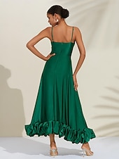 abordables Robes de fête-robe d&#039;occasion spéciale en satin de luxe vert pour femme, robe maxi à volants 3D, robe de soirée/mariage pour impressionner 2024