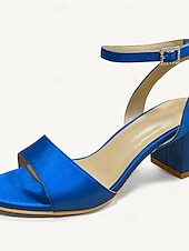 economico Prom-sandali con tacco a blocco in raso turchese con cinturino alla caviglia per donna - eleganti scarpe da sera e da matrimonio
