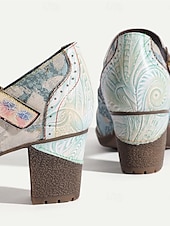 preiswerte 1930er Jahre-Damen Absätze Pumpen Handgefertigte Schuhe Vintage-Schuhe Hochzeit Party Farbblock Konischer Absatz Runde Zehe Elegant Vintage Leder Schnalle Hellblau