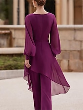 cheap Mom&#039;s Jumpsuits-Sheath Mother of the Bride  Formal Wedding Guest Elegant Vintage V Neck Floor Length Chiffon  Short Sleeve with Pleats Ruched Flower 2025 free custom size