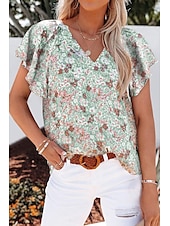 abordables Hauts Unis pour Femmes-chemisier femme mode imprimé floral à volants sans manches hauts réguliers col en V décontracté vacances noir blanc jaune rouge bleu été