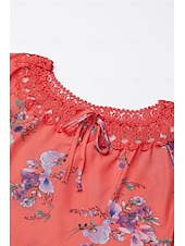 abordables Hauts en dentelle-Blouses en dentelle blanche élégante pour femmes blouses ajourées basiques florales imprimées courtes tops réguliers col en V décontractés romantiques petits tops pour l&#039;été vêtements de vacances