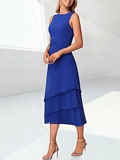 abordables Con chaqueta-Vestido A Línea de Playa para la Madre de la Novia Elegante Cuello Joyero Longitud de Té Chifón Manga de 3/4 Envoltura Incluida con Fruncido 2025 tamaño personalizado gratis